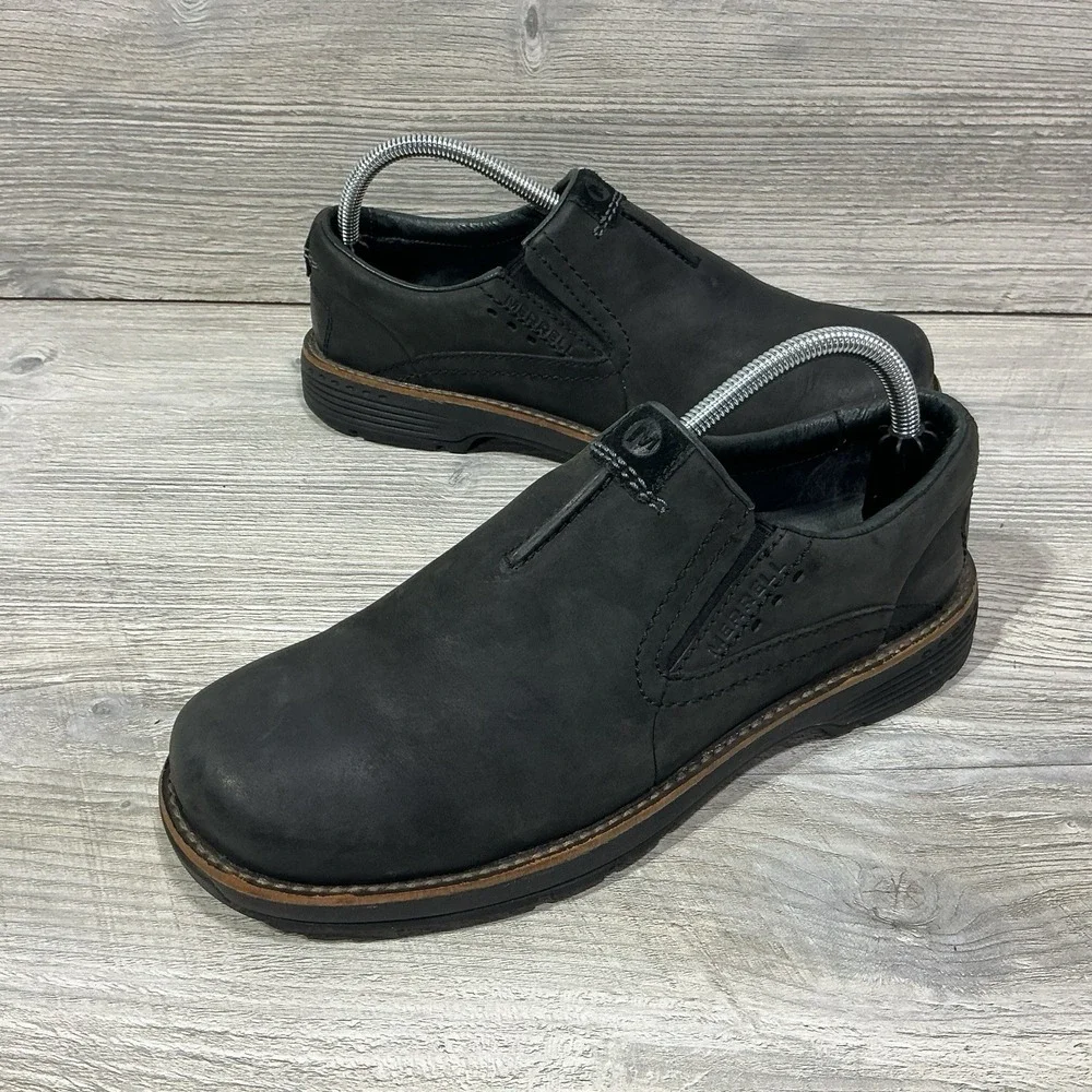 Merrell Realm Moc Shoes Mens 8 Slip On Round Toe Comfort Low Top J42149 Black
